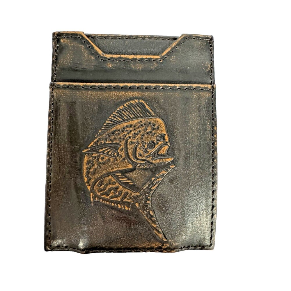Handmade Leather Money Clip Wallet Embossed Fish Mahi Card Holder